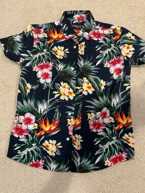 Boys Navy Tropical Floral Short Sleeve Shirt